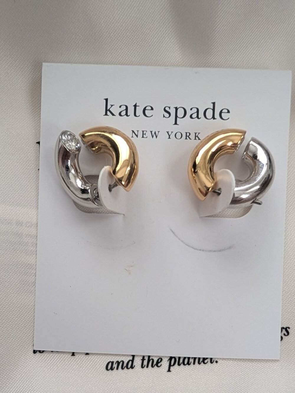 kate spade interlock huggies in silver gold - Picture 3 of 5